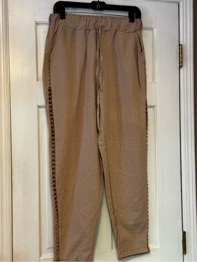 Women's Tan Swim Coverup Pants with Side Lattice Detail